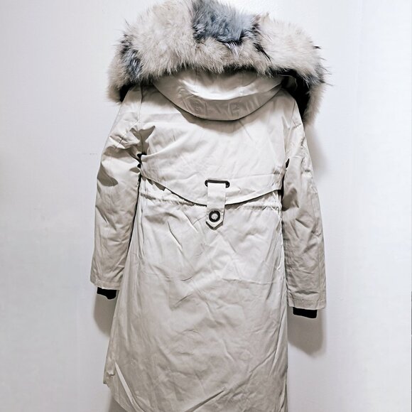 New Real Blue Silver Fox Fur-Lined Parka Coat Jacket Hood White No Mink Raccoon - Picture 5 of 7
